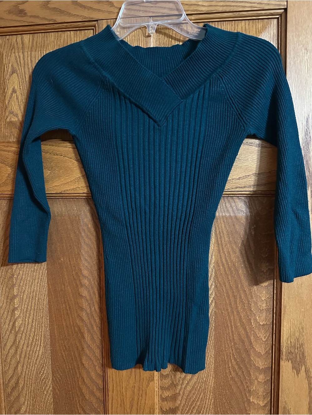It's Our Time Teal Ribbed V-Neck Women's Sweater